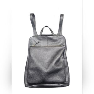 L.CREDI Black Leather Backpack Convertible Shoulder Bag Daypack Made in Italy